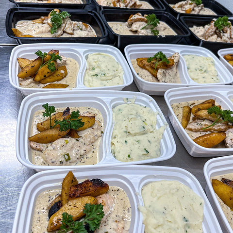 Creamy apple chicken or salmon with herbs mashed potatoes & green beans (GF)