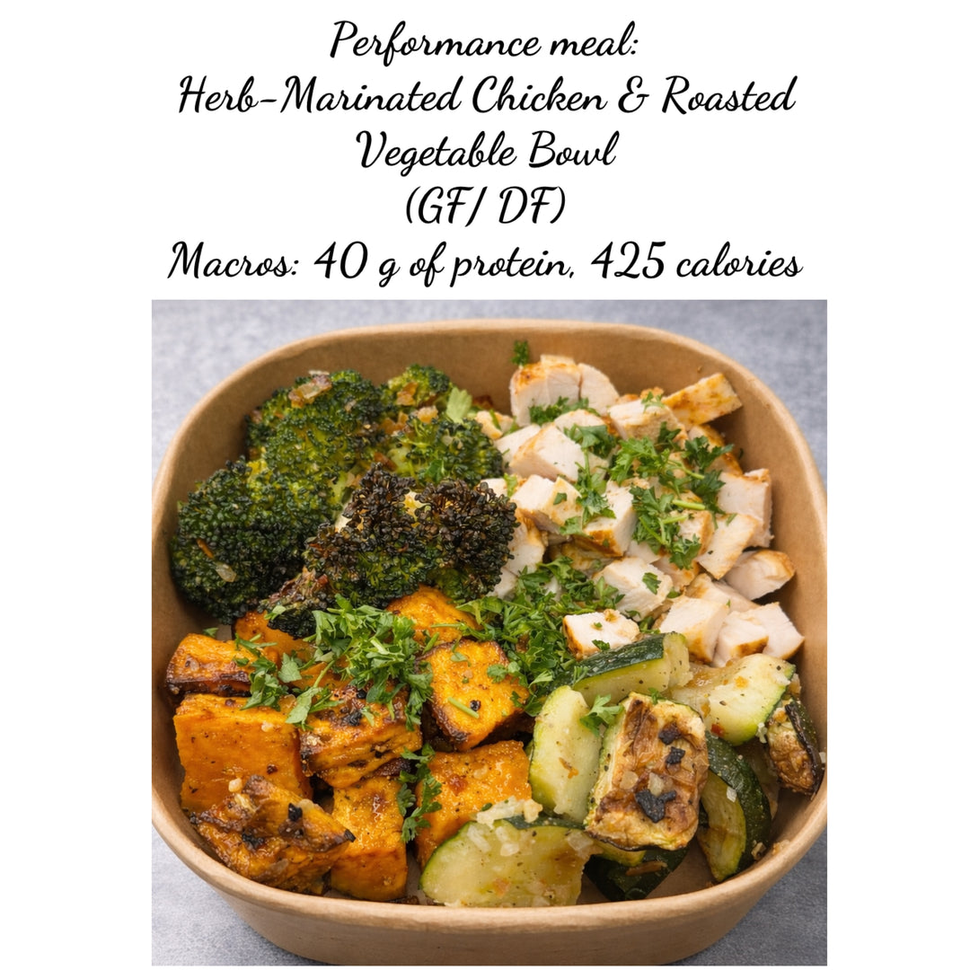 Performance meal: Herb-Marinated Chicken & Roasted Vegetable Bowl (GF ...