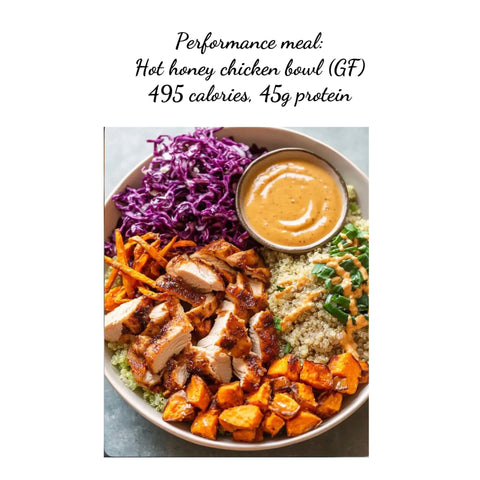 **NEW** 
Performance meal: Hot honey chicken power bowl (GF)