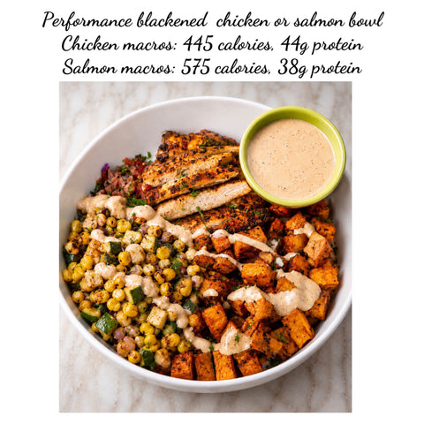 **NEW** Performance blackened chicken or salmon bowl (GF)