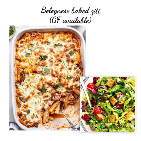 Bolognese bake ziti & Italian salad