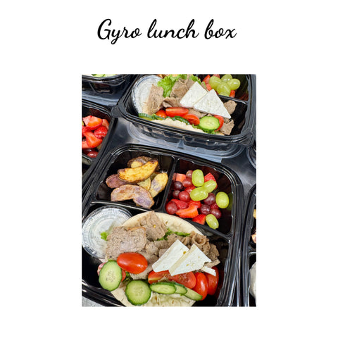 Combo lunch box: Gyro meat, Greek roasted potatoes wedges & fruit cup