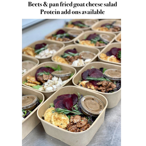 Roasted beet  salad  salad with fried goat cheese & candied pecans