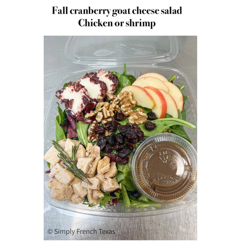 Fall salad: cranberry goat cheese, apples, chicken or shrimp